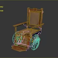 Classic Vintage Wooden Wheelchair With Orange Woven Seat And Metal Wheels