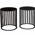 Modern Side Tables With Black And Golden Metal Vertical Slat Frames Round Top Design