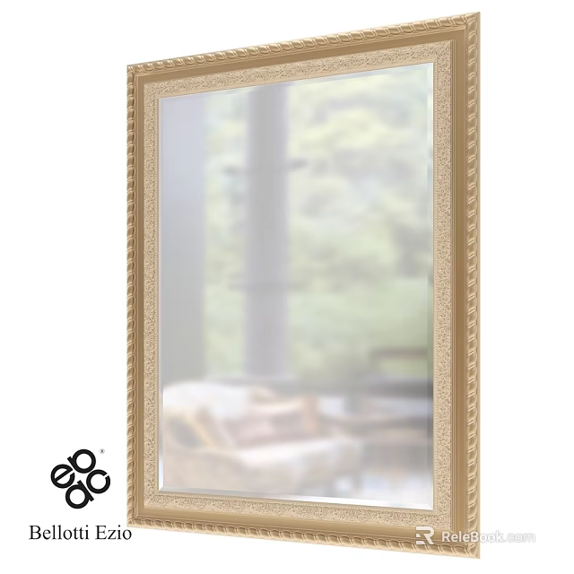 Elegant Ornate Gold Framed Mirror Reflecting Indoor Furniture And Green View 3d model 