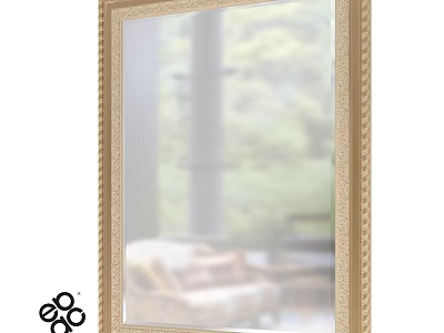 Elegant Ornate Gold Framed Mirror Reflecting Indoor Furniture And Green View 3d model