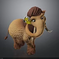 Cartoon Mammoth Character With Brown Fur Yellow Flower And White Tusks