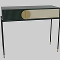 Modern Dining Table Featuring Dark Green Body Gold Circular Accent White Panel Black Slim Legs