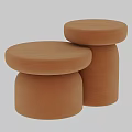 Two Terracotta Round Functional Tables With Textured Surface And Stackable Design