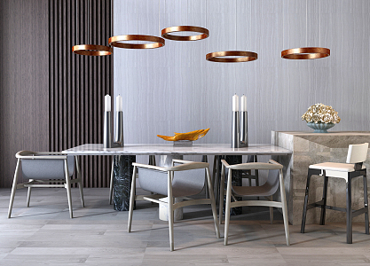 Modern Dining Table and Chair Combination Dining Table and Chair Bar Ceiling 3d model