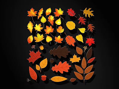 Colorful Autumn Leaves Wall Decor With Various Shapes And Warm Tones 3d model