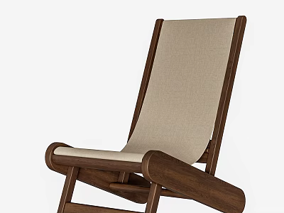 Modern Single Chair With Wooden Frame And Beige Fabric Upholstery Design 3d model