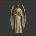 Detailed Angel Statue With Extended Wings And Flowing Robe Standing In Prayer