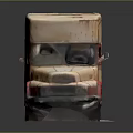 Vintage Box Truck With Beige Body And Red Striped Design On Dark Background
