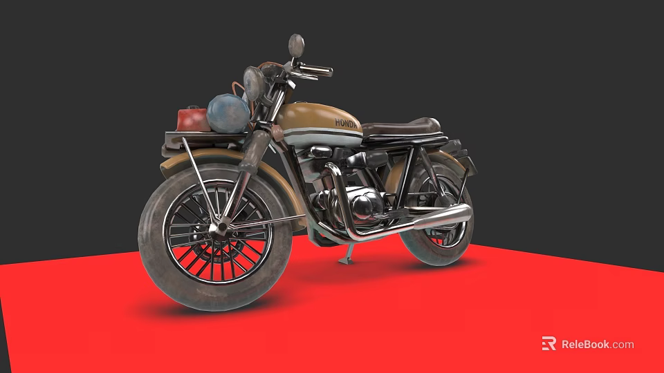 Vintage Brown Black Motorcycle Featuring Classic Seat Red Floor and Black Background 3d model 