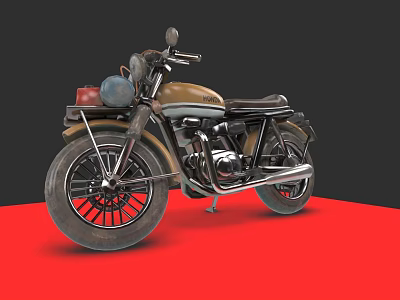 Vintage Brown Black Motorcycle Featuring Classic Seat Red Floor and Black Background 3d model
