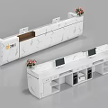 Modern Reception Desk with White Marble Texture Flower Vases and Computer Monitors 3d model
