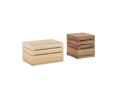 Two Wooden Nightstands With Drawers In Light And Dark Wood Design 3d model