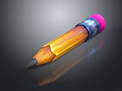 Classic Yellow Wooden Pencil With Sharpened Tip Pink Eraser And Blue Band For Daily Use 3d model