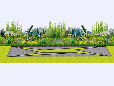 Beautiful Garden Landscape With Colorful Flowers Green Plants And Stone Path 3d model