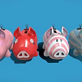 Cute Pig Shaped Toys In Various Colors And Patterns On Blue Background