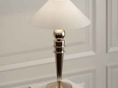 Modern Table Lamp With White Lampshade And Metal Base On White Wall Background 3d model