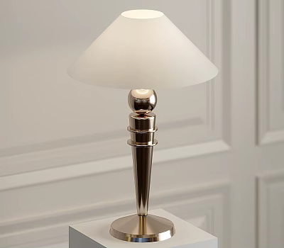 Modern Table Lamp With White Lampshade And Metal Base On White Wall Background 3d model