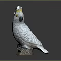 White Cockatoo Statue With Yellow Crest And Black Beak Perched On Tree Stump Base