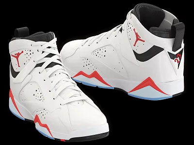 Jordan High Top White Shoes With Red Black Blue Accents And Breathable Holes 3d model
