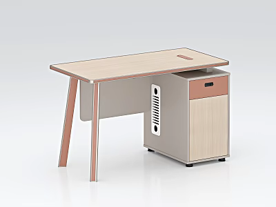 Modern Office Desk With Light Wood Top Pink Legs Matching Cabinet And Drawer 3d model