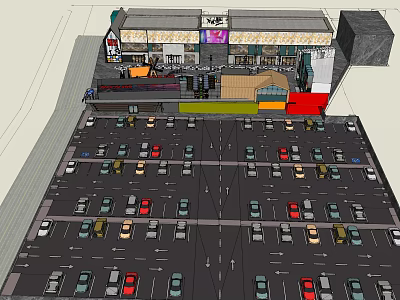 Spacious Commercial Parking Lot With Well Arranged Vehicles Near Shopping Center 3d model