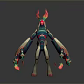Colorful Fantasy Game Movie Character With Flaming Decor And Vibrant Blue Green Red Orange Hues