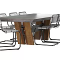 Modern Office Desk With Wooden Top And Six Metal Frame Chairs