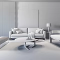 Modern Sofa Coffee Table Set With Geometric Rug Wooden Stone Wall And Black White Artwork