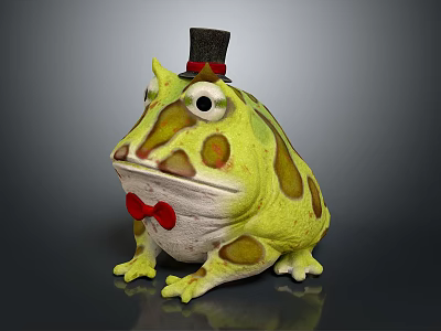 Gentleman Frog Toy Figure Wearing Top Hat And Red Bow Tie With Green Brown Spots 3d model