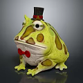 Gentleman Frog Toy Figure Wearing Top Hat And Red Bow Tie With Green Brown Spots