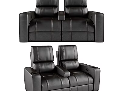 Modern Black Leather Two Seater Sofa With Stitched Design And Armrests 3d model