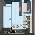 Modern Blue Kids Room With Bunk Bed Round Windows Play Rug Toys And Storage Cabinets