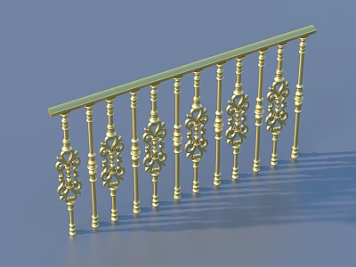 Golden Ornate Metal Balustrade With Decorative Spindles And Intricate Patterns 3d model