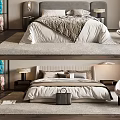 Modern Double Bed Bedroom Interior With Nightstands Accent Chair And Decorative Pillows