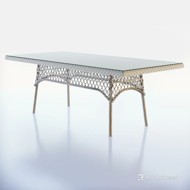 Modern Dining Table Set With Glass Top And Woven Design Legs 3d model 