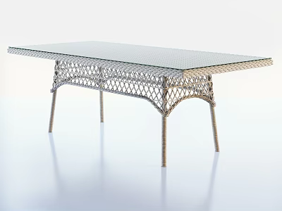 Modern Dining Table Set With Glass Top And Woven Design Legs 3d model