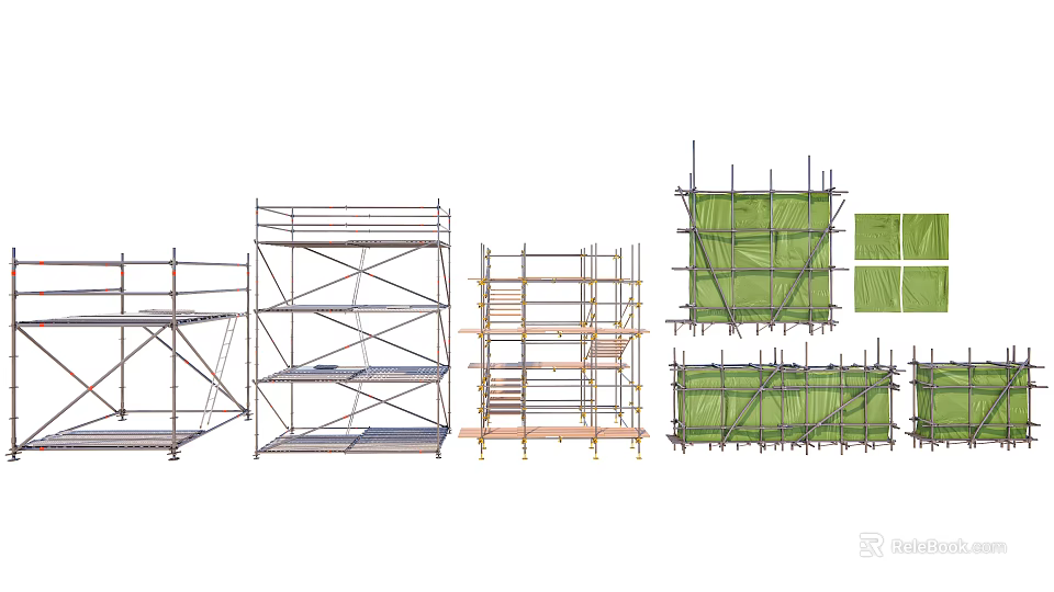 Different Types of Scaffolding Structures with Metal Frames and Safety Platforms for Construction 3d model 