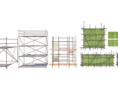 Different Types of Scaffolding Structures with Metal Frames and Safety Platforms for Construction 3d model