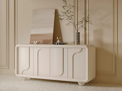 Minimalist Modern Entryway Cabinet Design With Beige Finish And Vase Artwork 3d model