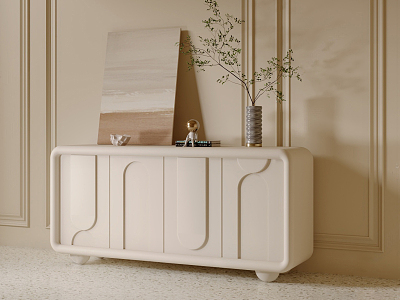 Modern Entrance Cabinet Cream Sideboard Small Apartment Wooden Simple Internet Celebrity Household Side Cabinet against Wall model