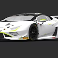 White Sports Car With Yellow Accent Stripes Rear Spoiler And Pirelli Tires