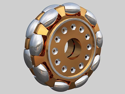 Industrial Equipment Metallic Roller Component With Circular Design Bolt Holes And Silver Gold Finish 3d model