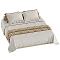 Modern Double Bed With White And Brown Bedding Striped Blankets And Pillows