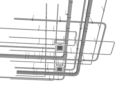 Modern Ceiling Structure Installation With Metal Framework Pipes And Ducts 3d model