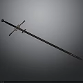 Medieval Steel Sword with Ornate Hilt and Leather Handle Displayed on Gray Background