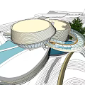 Modern Sales Office Building with Circular Dome Glass Curtain Wall Open Entrance Water Feature