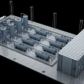 Industrial Equipment Layout with Pipes Storage Tanks and Processing Machinery