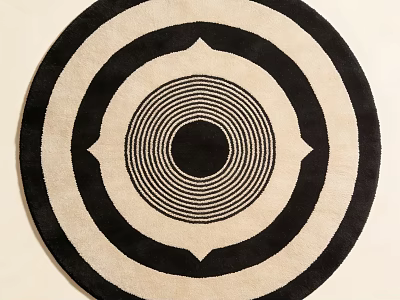 Black and White Round Rug With Concentric Circles And Circular Stripes Design 3d model