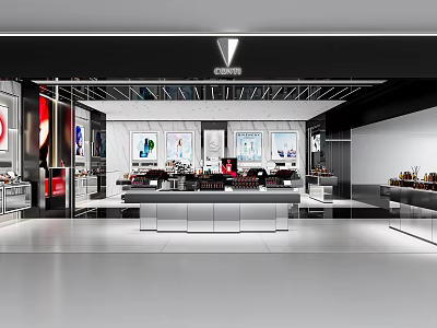 Modern Retail Store Interior With Display Shelves Counter And Products 3d model