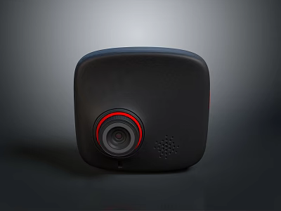 Black Square Computer Camera With Red Ring Lens And Built-in Speaker Design 3d model